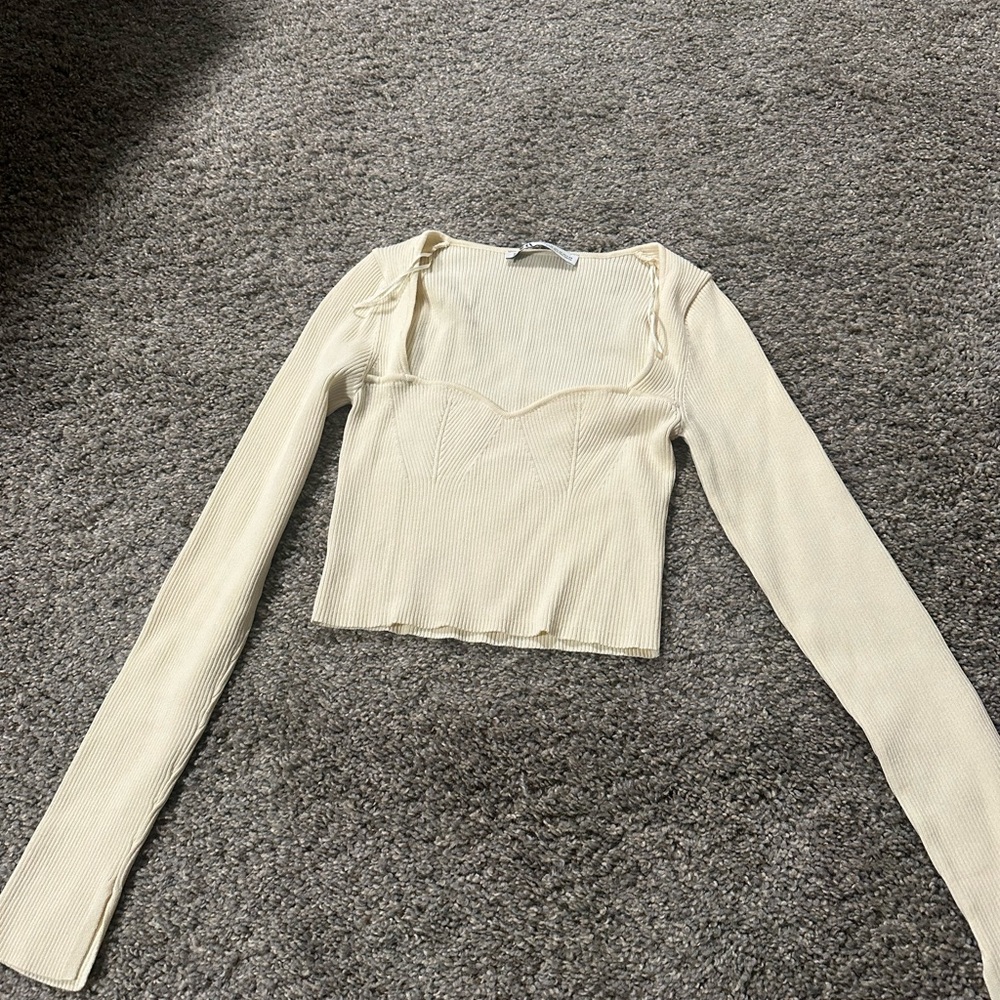 Zara Cream Long Sleeve Crop Top